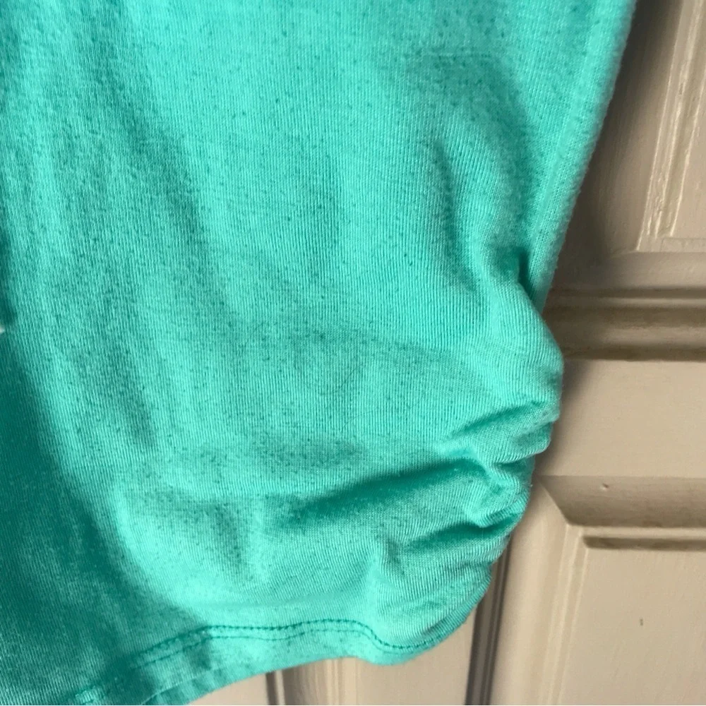 Sequin Striped Front! Teal Tee SzM Short Sleeves Ruch Sides Cute NWOT